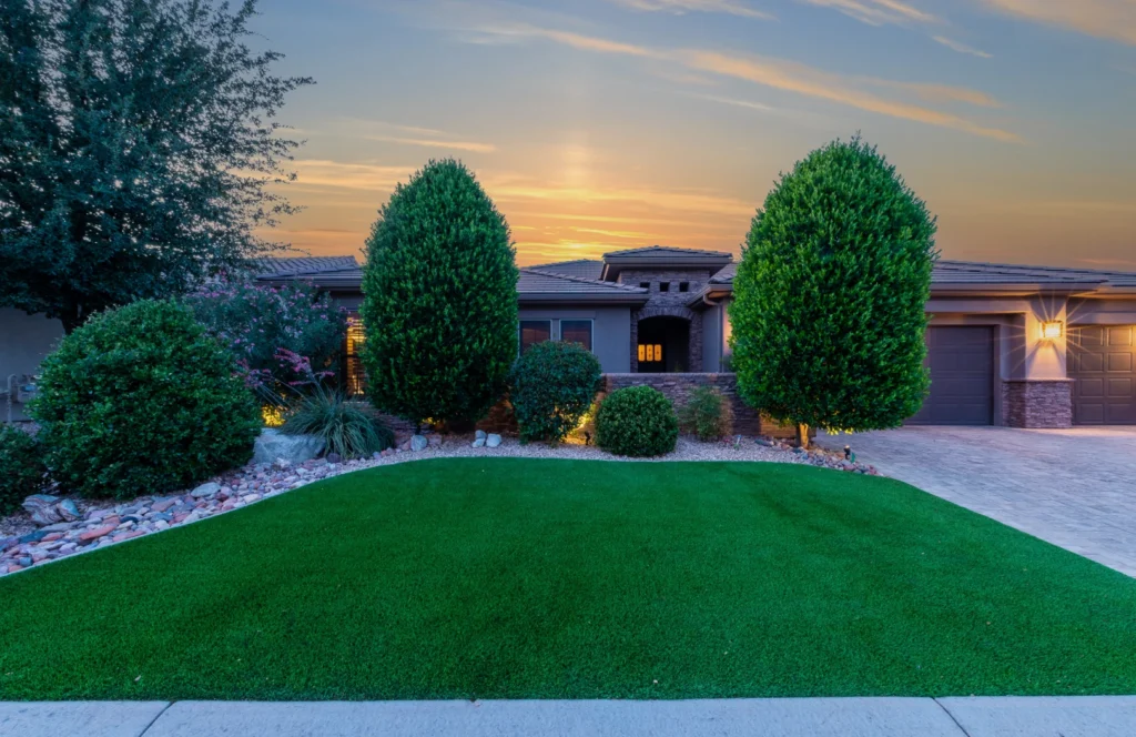 A beautifully landscaped backyard showcasing a freshly installed